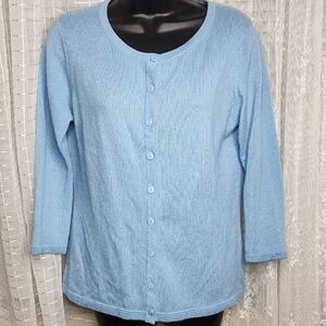 Light Blue 100% Cashmere Women's Button-Up 3/4 Sleeve Cardigan SzM